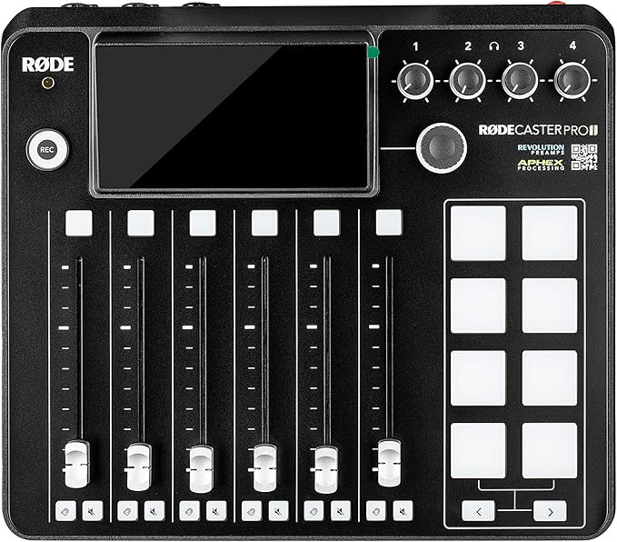 RODE RODECaster Pro II + 2x Headphones + 2x Podcast Microphone + 64GB Micro SD Memory Card + 10 Foot XLR + USB-C + 1/4 TRS + More (Bundle)