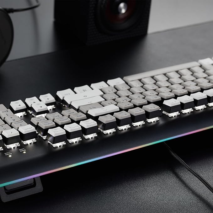 Hexgears GK735 Wired Full Size Mechanical Keyboard Aluminum Housing Built for Gamers w/Kailh Box Brown Switch White Backlit + Surrounded by RGB Light Strip 104 Keys Gaming Keyboard for PC/Mac