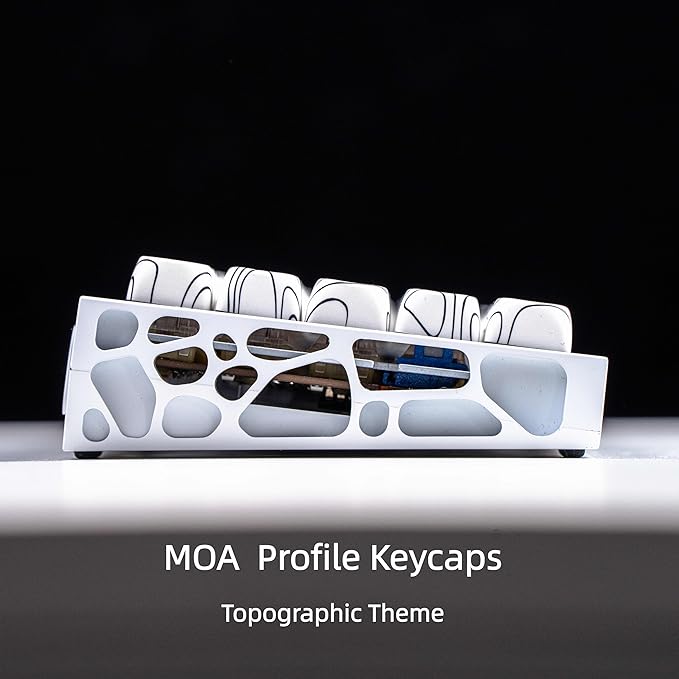 dagaladoo White Topographic Keycap Set MOA Profile PBT Key caps 60 75 100 PercentDye-Sub 129-key Custom Keyboard Keycap for 100% 75% 65% 60% TKL US Layout Mechanical Keyboard