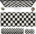 3Pcs Mouse Pad Set Black White Checkerboard Large Gaming Mouse Pad with Stitched Edge Ergonomic Memory Foam Keyboard Wrist Support and Mouse Wrist Rest Cushion Pain Relief Non-Slip Desk Pad Combo