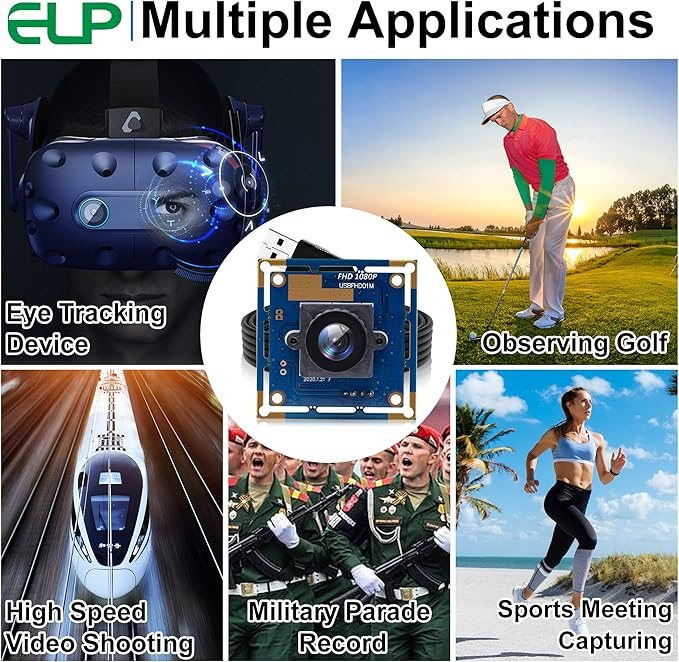 ELP USB Security Camera Module - 1080P HD Wide Angle High Speed PC Camera Mini UVC USB2.0 Video Webcam Board Industrial Lightburn for Laptop Jetson Nano