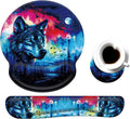 Keyboard Wrist Rest and Mouse Pad Wrist Support Set with CoasterComfortable for Easy TypingPain ReliefMemory Foam Keyboard Pad Set for Laptop MacForest Wolf