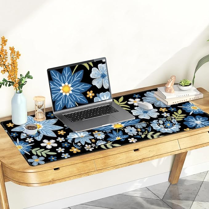 Large Gaming Mouse Pad Set 4 in1 Ergonomics Keyboard Desk Mat with Memory Foam Wrist Rest Computer PC Extended Game Mousepad Non-Slip Desk Pad Matt Easy Typing Pain Relief I Forget-me-not