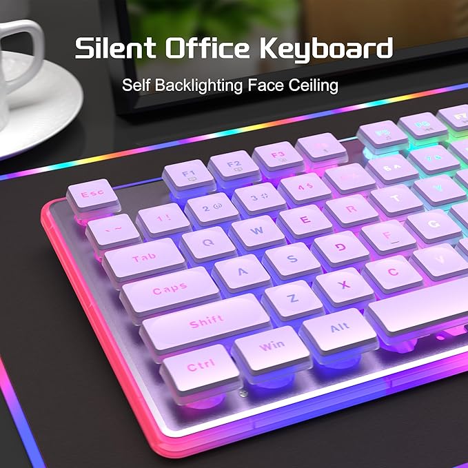 Camiysn Creamy Gaming Keyboard and Mouse Purple 104 Keys RGB and 6 Speed RGB Mouse Combo Pudding Keycaps Silent Computer Keyboard for Computer/PC/Laptop/Mac/Windows/Office