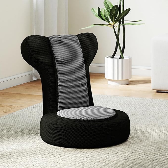 GOFLAME Folding Floor Chair Lazy Sofa Chair with Adjustable Headrest &amp Backrest Sponge Padded Seat Cushion Portable Floor Gaming Chair for Adults Teens Grey