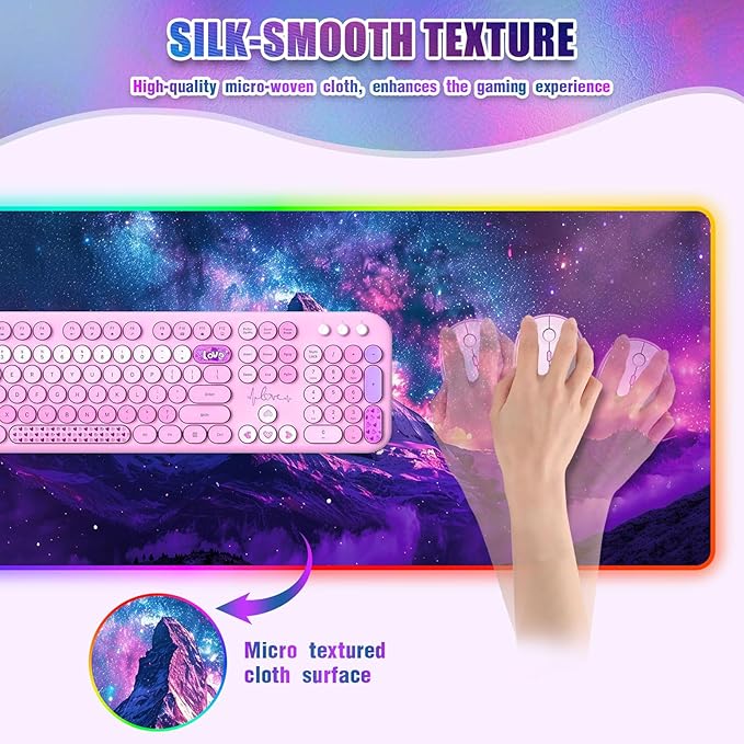 RGB Mouse Pad Led Desk Mat I 31.5 x 11.8 Inch Large Mouse Pad I XL Oversized Big Mouse mat 14 Led Light Modes I Anti-Slip Rubber Base Waterproof Keyboard Pad for PC Gaming I Starry Mountains