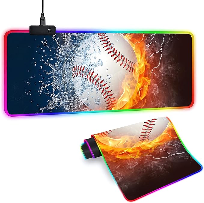 XL RGB Gaming Mouse Pad with 14 Light Modes - Light Up Gamer Mouse Pad31.5 x 11.8in Non-Slip Baseball Style Led Large Gamer MousepadBlack Long Glowing Gaming Accessories for DeskWaterproof