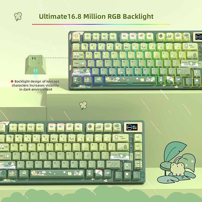 Womier SK80 75% Keyboard with Color Multimedia Display Mechanical Gaming Keyboard Cute Green Frog Wired Hot Swappable Gasket Mount RGB Custom Key Board Pre-lubed Stabilizer for Mac/Win Green