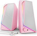 LENRUE Computer Speakers USB/USB-C Powered PC Speakers with Loud Stereo Sound Headphone-in for Desktop Laptop Monitor (USB-C to USB Adapter Included) (Pink)