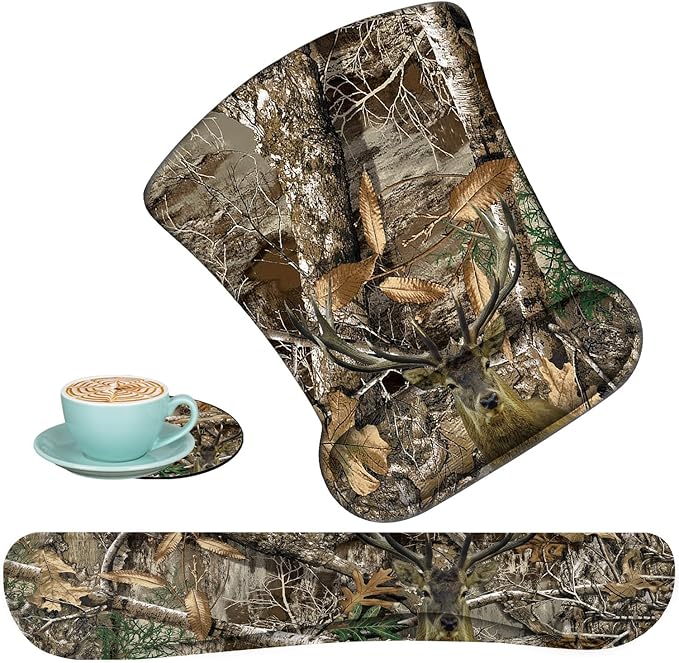 Keyboard Wrist Support + Wrist Mousepad + Coaster Combination Non-Slip PU Base with Gel Memory Mousepad Suitable for Gaming Office Pain Relief Mousepad Set - Camouflage Giraffe
