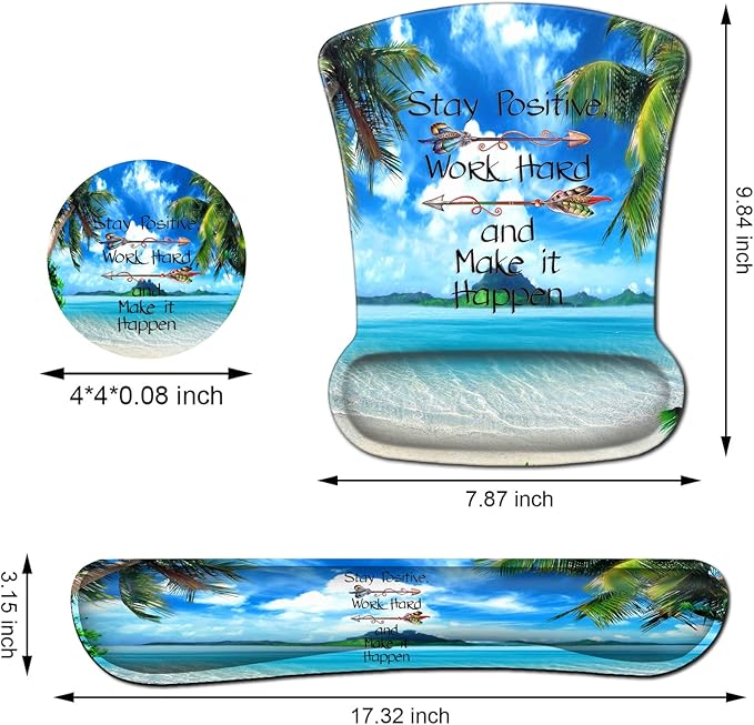 Mouse Pad Wrist Rest and Memory Foam Keyboard Wrist Rest Ergonomic Support Easy Typing for Gaming Computer Office LaptopMotivational Quotes Tropical Beach Coconut PalmTrees Mouse Pad