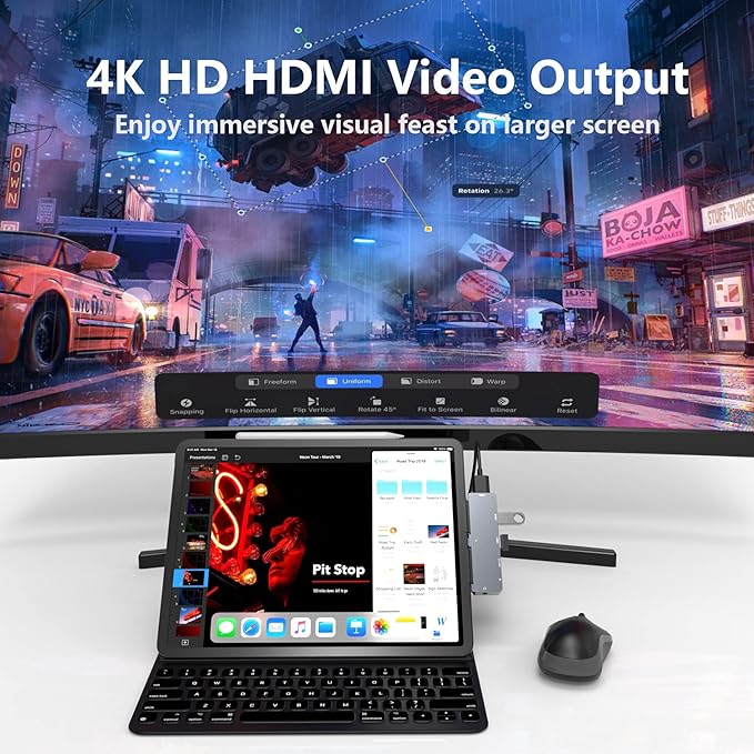 USB C HUB for iPad Pro Adapter for iPad Air iPad Pro Hub Docking Station with 4K HDMI3.5mm Headphone Jack2 USB3.0 PortsUSB C PD Charging&ampData for iPad mini M4 M2 11 12.9 13 inch Accessories