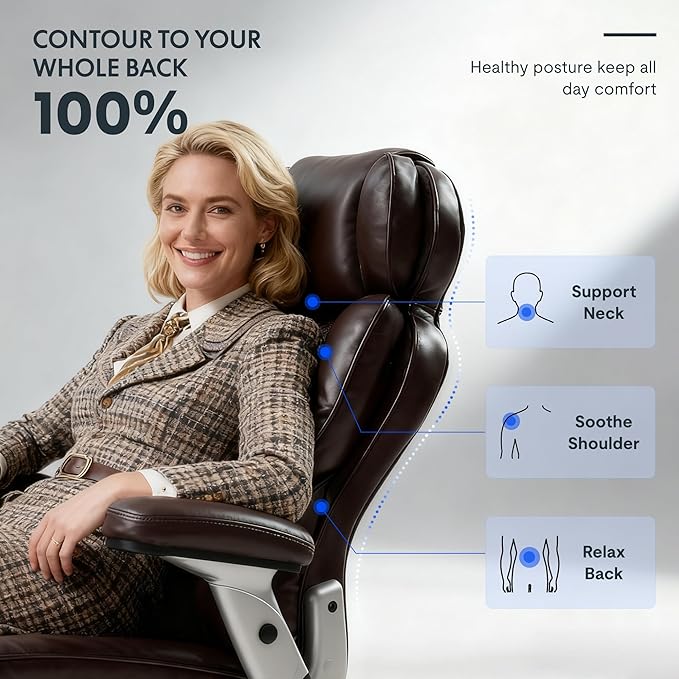 FLEXISPOT 600lbs Big and Tall Office Chair for Heavy People Heavy Duty Computer Desk Chair with Dynamic Lumbar Support 2D Armrest Blade Wheels Chairs for Home Office Gaming Working Leather Black