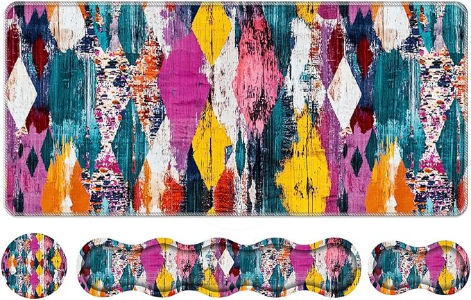 Keyboard Wrist Rest SetMemory Foam Wrist Support Mouse Pad31.5x11.8 Desk Mat for Comfortable Typing &amp Pain ReliefNon-Slip Base for Office &amp Home Use - Vintage Geometric Print Vector