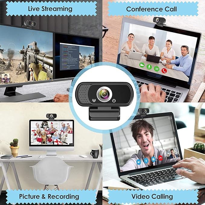 1080P Webcam with Microphone &amp Tripod Stand Privacy Shutter Cute Non Slip Rubber Base Mouse Pad with Wrist Rest Support