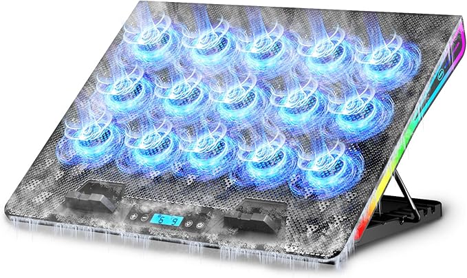 AICHESON Gaming Laptop Cooling Pad with 15 Cooler Fans RGB Ultimate Computer Stand Base with Silent Fans for 15-18 Inch Laptops Blue LED Lights