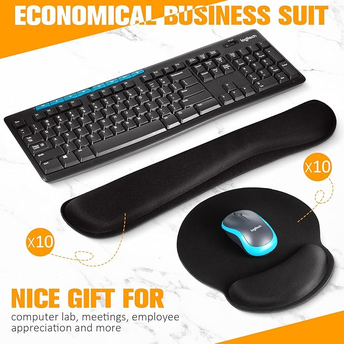 20 Pcs Keyboard Wrist Rest &amp Mouse Pad Set with Wrist Support Black