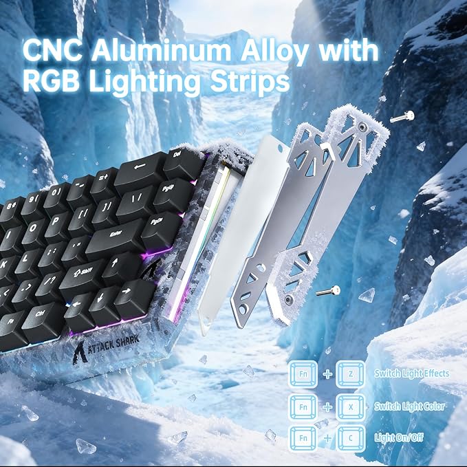 ATTACK SHARK R68 HE Carbon Fiber 8000Hz Rapid Trigger Keyboard 0.005mm RT Accuracy 68 Keys Wired Gaming Keyboard with Magnetic Switch Adjustable Actuation Snap Tap RGB Lighting for PC/Mac Black