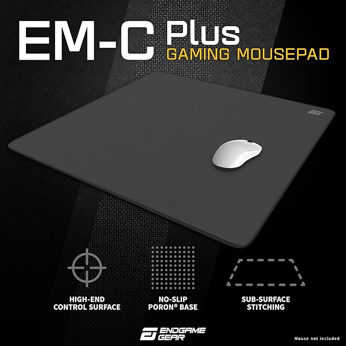 ENDGAME GEAR EM-C Plus Series XL Mouse Pad FPS Gaming Surface Stitched Edges Woven Cloth Surface Japanese Poron Base 500mm x 500mm x 3mm Black