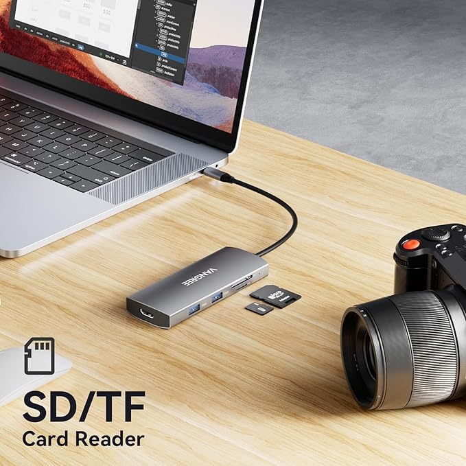 USB C Video Output Hub 3 USB-C &amp 2 USB-A 3.2 10Gbps Ports 4K@60Hz HDMI 100W PD SD/TF USBC Splitter Dual Monitor Adapter for MacBook Pro/Air iMac iPad Pro XPS Surface Galaxy S22Samsung D