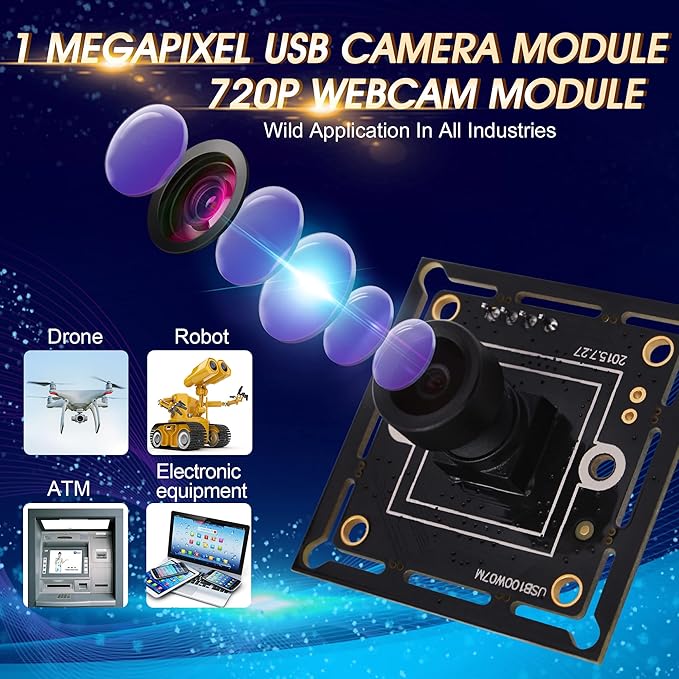 ELP USB Camera Module Super Mini 720p Wide Angle with 100degree M7 Lens Megapixel HD OV9712 Embedded Webcam Board for Computer USB2.0 UVC Video PC Opencv Camera Modulewith 3.3ft/1m Cable for Laptop
