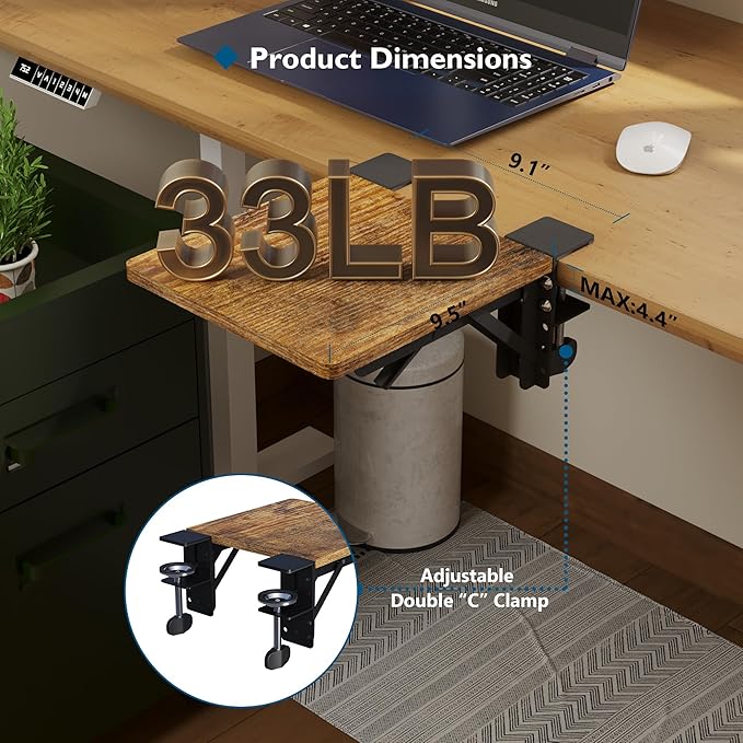 BONTEC Ergonomic Desk Extender Tray 9.5x9.1 Table Mount Arm Wrist Rest Shelf 90° Foldable Elbow Support Clamp on Computer Arm Rest for Desk Office &amp Home Use Durable &amp Easy to Install