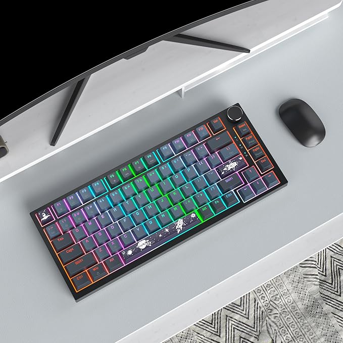 75% Wired Creamy Keyboard Hot Swappable Mechanical Gaming Keyboard with Gasket Mounted RGB Backlit Red Switch Knob Control for Win Pc Laptop(82 Blue)