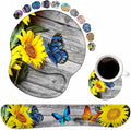 Keyboard Wrist Rest and Mouse Pad Wrist Rest Support Non-Slip PU Base Ergonomic Gaming Mousepad for Home Office Working Studying Easy Typing &amp Pain Relief - Sunflower and Purple Butterfly