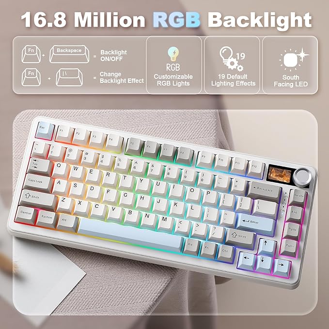 YUNZII B75 PRO MAX QMK/VIA Wireless Mechanical Keyboard75% Layout with Screen and KnobCustom Hot Swap GasketCreamy Pre-lubed SwitchesBluetooth/Type-C/2.4G for Win/Mac (BeigeCocoa Cream V2 Switch)