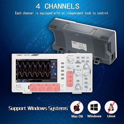 SDS1104 4CH Digital Desktop Storage Oscilloscope 7 LCD Display Handheld Portable Oscillometer 100MHz 1GS/s SCPI and LabVIEW Supported