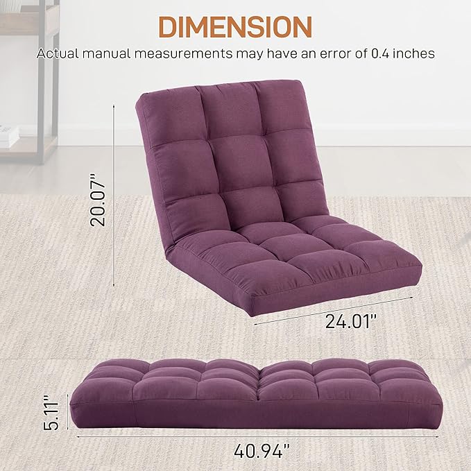 Floor Chair with Back Support Folding Chair with 6 Adjustable Position Padded Sleeper Bed Floor Gaming Chair Meditation Chair for Adults