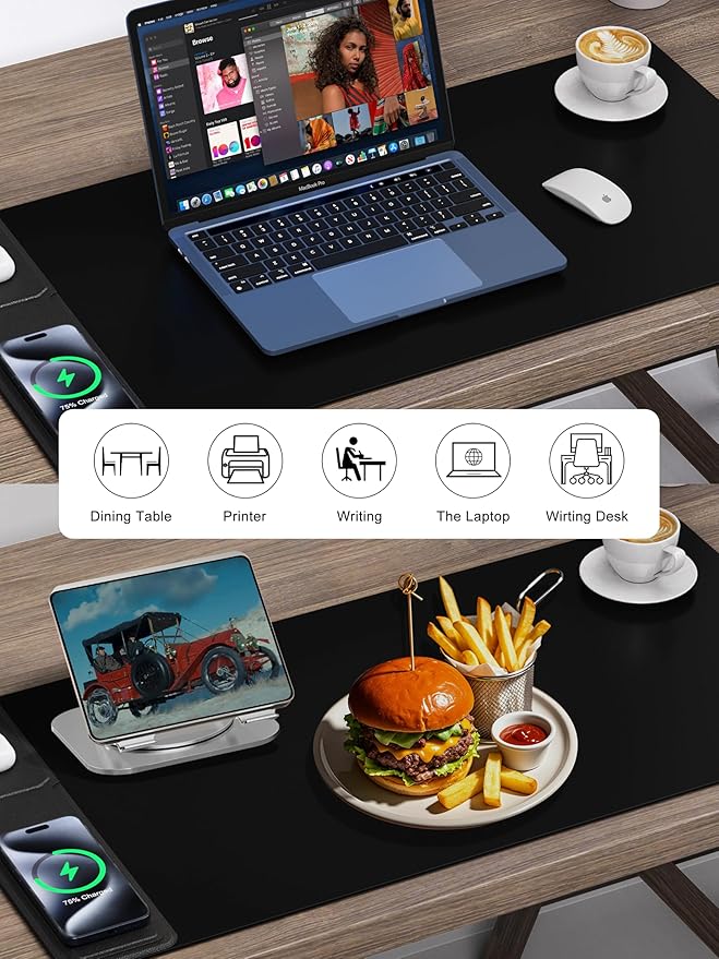 TopMade 4-in-1 Mouse Pad with 15W Wireless Charging Foldable Phone Holder 31.5 x 15.75 XXL Large Desk Pad Gaming Mousepad with Ultra-Smooth Surface Non-Slip Base Waterproof Desk Mat Black