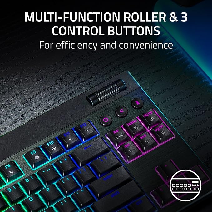 Razer BlackWidow V4 Low Profile TKL HyperSpeed Wireless Gaming Keyboard: Green Mechanical Switches - 2.4GHz Wireless &amp Bluetooth - Multi-Function Roller - 3 Control Buttons - Long Battery Life