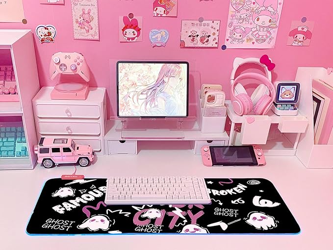 JMIYAV Pink RGB Gaming Mouse Pad 31.5x12 Inch PC XL Large Extended Glowing Led Light Up Desk Pad Non-Slip Rubber Base Computer Cute Mousepad Mat Desk Accessories Gaming Setup 851
