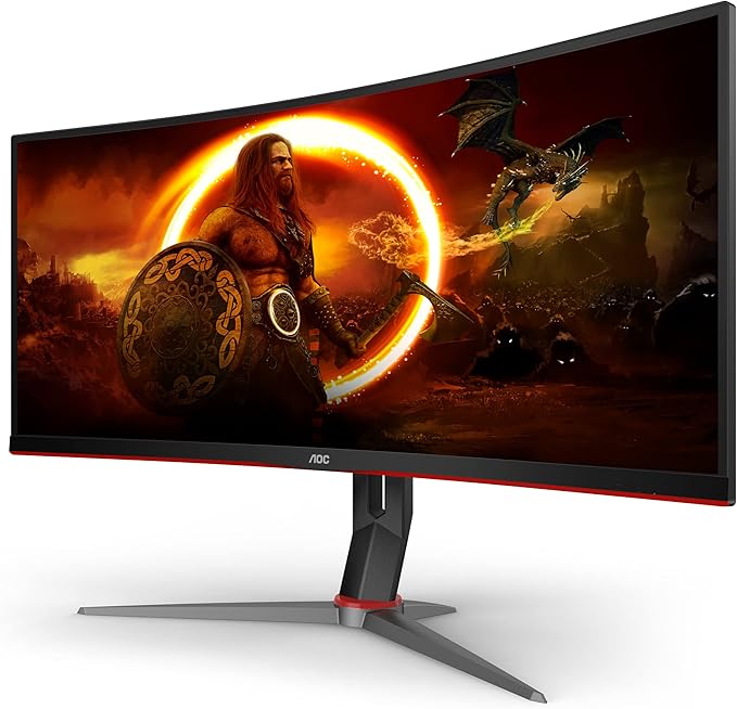 AOC CU34G2X 34 Curved Frameless Immersive Gaming Monitor UltraWide QHD 3440x1440 VA Panel 1ms 144Hz Adaptive-Sync Height Adjustable 3-Yr Zero Dead Pixels Black/Red