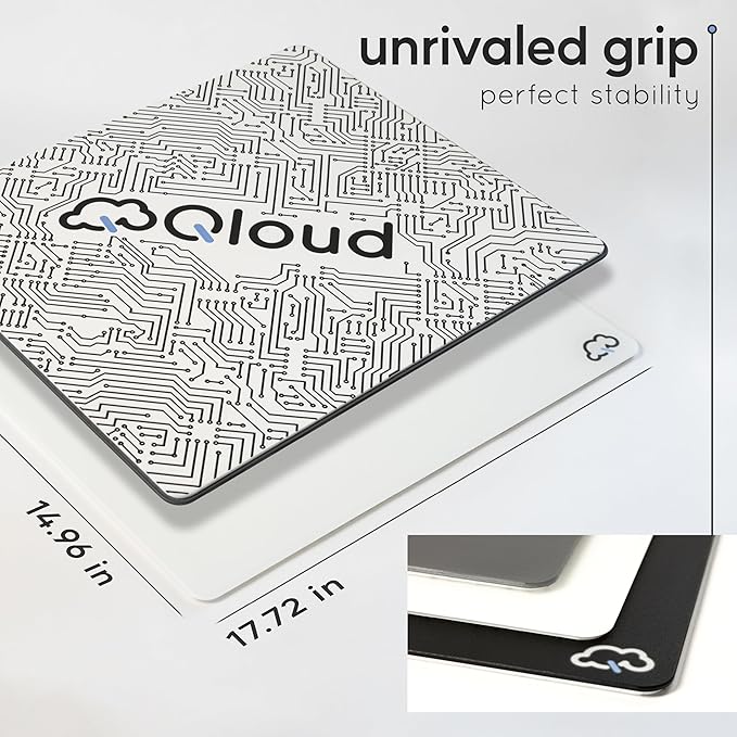 Qloud Glass Mouse Pad Large Pro Esports Glass Mousepad Gaming Pad for Speed and Precision Glasspad Mousepad Includes Gaming Sleeve Ice Dot Skates and Microfiber Cloth 17.72 x 14.96 (02 - White)
