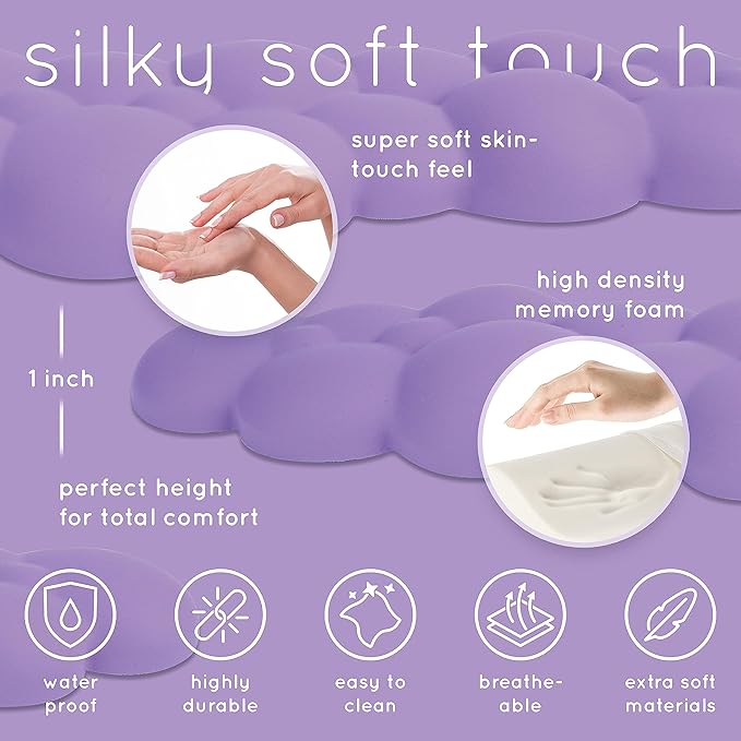 Qloud Cloud Wrist Rest Keyboard Wrist Rest for Computer Keyboard Pad Cloud Keyboard Wrist Rest Wrist Pad for Keyboard Memory Foam Non Slip Base Comes with Mouse Pad - Lilac Purple