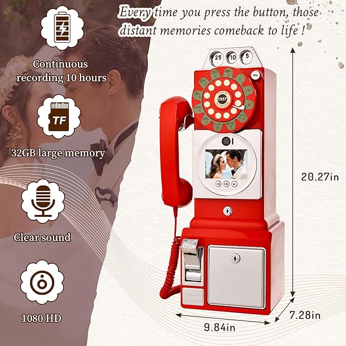 Video Guest Book Wedding Phone (Art Deco Wall-Mounted red)