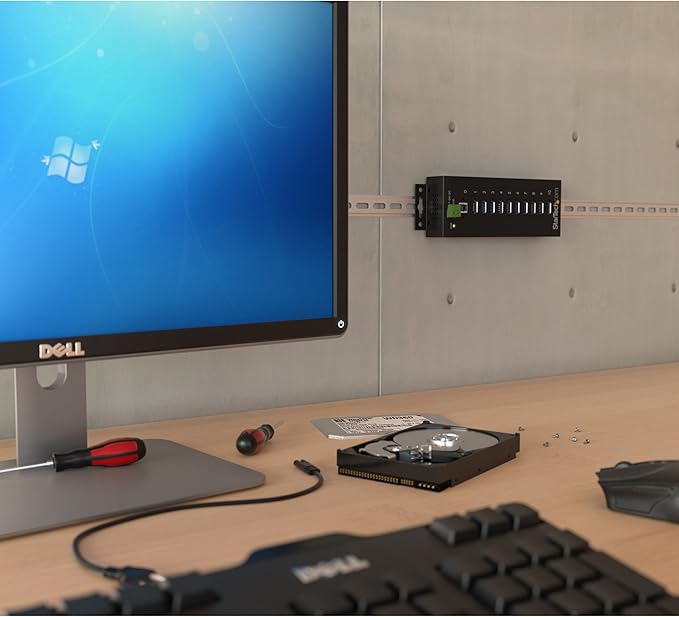 StarTech.com 10-Port USB 3.0 Hub - 5Gbps - Metal Industrial USB-A Hub with ESD &amp Surge Protection - Din Rail Wall or Desk Mountable - TAA Compliant USB Expander Hub (ST1030USBM)