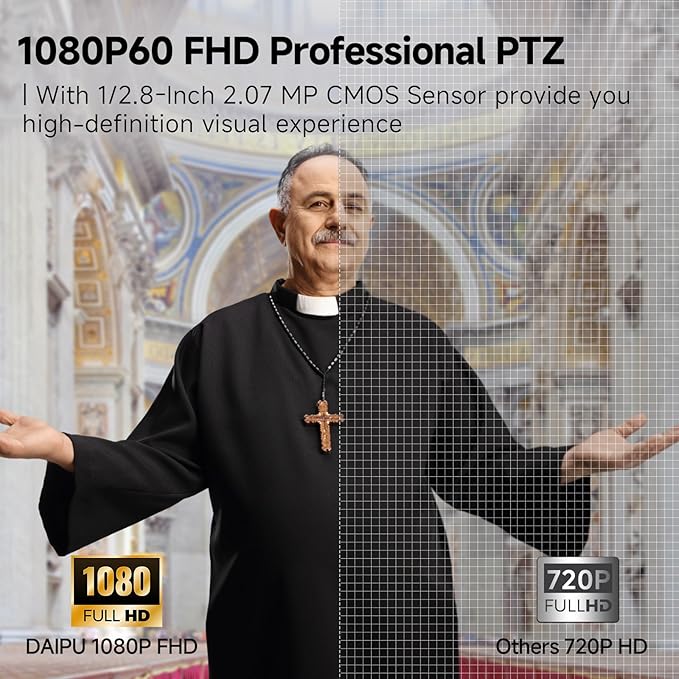 PTZ Camera 30X Optical Zoom 1080P60 HDMI USB3.0 SDI LAN PoE AI Auto Tracking Conference Room Camera 1/2.8 CMOS Sensor 255 Presets for Church Worship Live Streaming Business Video Conference
