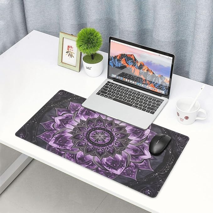 Purple Mandala Boho Floral Desk Cover MatExtended Large Mouse PadComputer Laptop Mat Desk Decor for Office Game Home 30x16 Inch