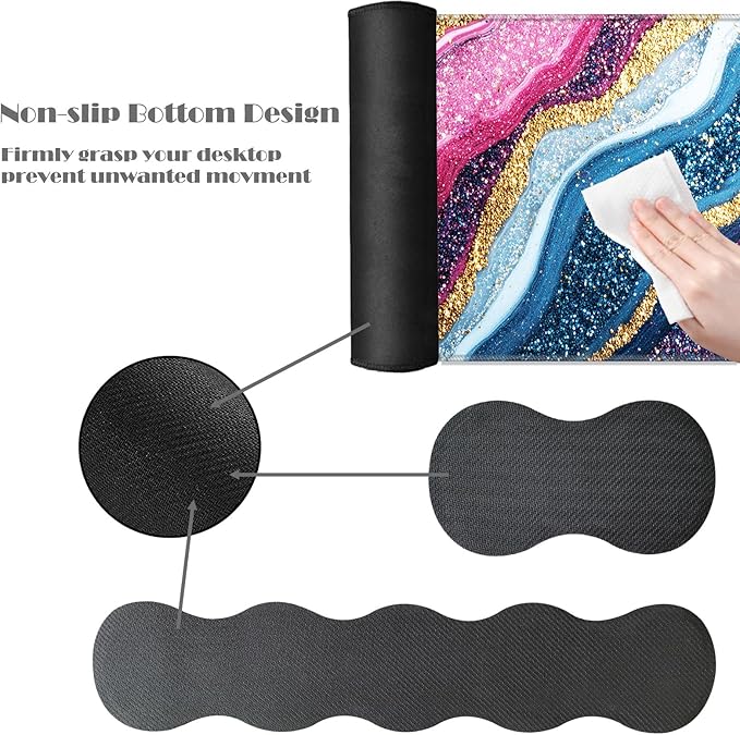 Ergonomic Keyboard Wrist Rest &amp Mouse Pad Wrist Rest SetXL Gaming Desk Mat 31.5x 11.8Non-Slip BaseMemory FoamEasy Typing Pain Relief for Office &amp HomePink Blue Gold Glitter