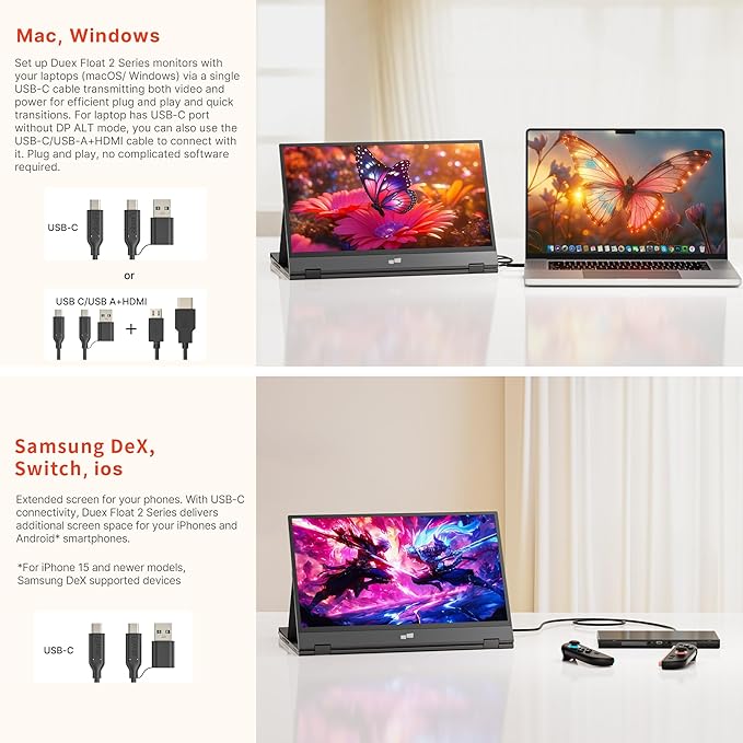 Portable Monitor - Mobile Pixels Duex Float 2 Pro 16-inch 2.5K Laptop Monitors New Stacked Monitor for 15-16-inch Laptops. Built-in Dual Speakers USB C/HDMI Window/Mac/PC/Android Compatible