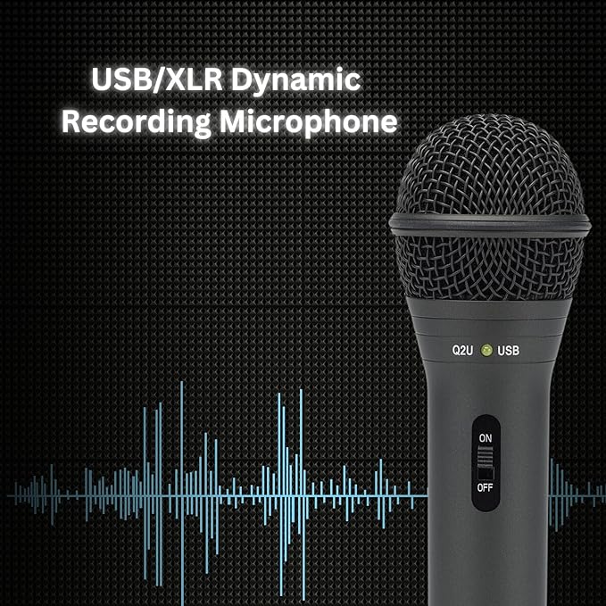 Samson Q2U Black Handheld Dynamic USB Microphone Bundle with Boom Arm and Pop Filter (3 Items)