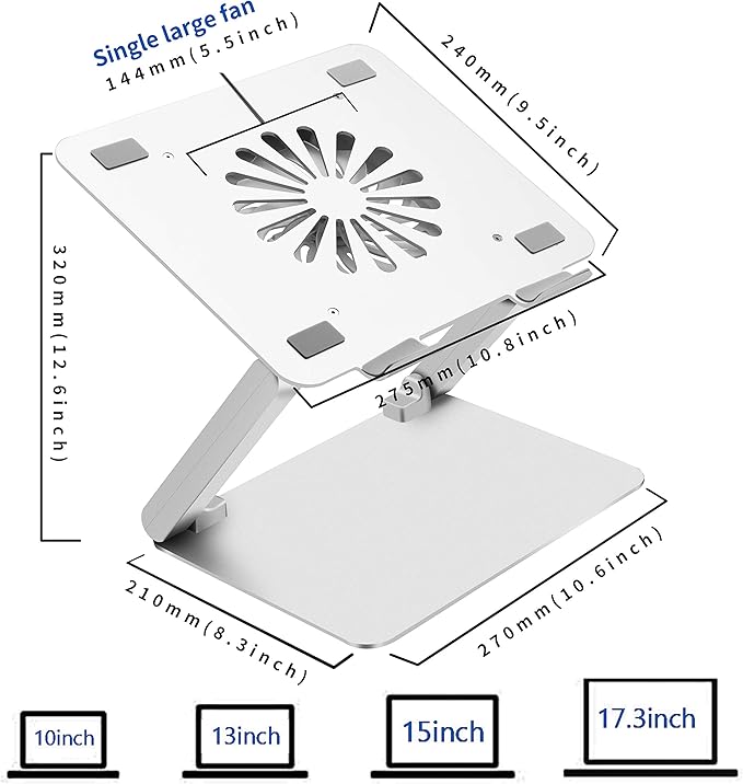 SOUNDANCE Laptop Cooling Pad with Low-Noise Fan and 3.0 USB Hubs Ventilated Laptop Cooler Prevent Overheating Ergonomic Laptop Stand Support Up to 17” Gaming Notebook Computer Aluminum