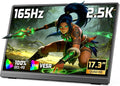 VILVA 17.3'' Portable Monitor 2.5K QHD 165Hz Gaming Display Ultra-Slim Metal Body Built-in Stand USB-C HDMI External Monitor for Laptop PC PS5 Xbox Switch