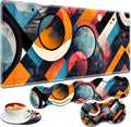 Large Gaming Mouse Pad + Keyboard Wrist Rest + Wrist Support + Coaster Set Memory Foam Ergonomic for Easy Typing XXL Extended Gaming Mouse Pad Table Pad - Abstract Geometric Pattern