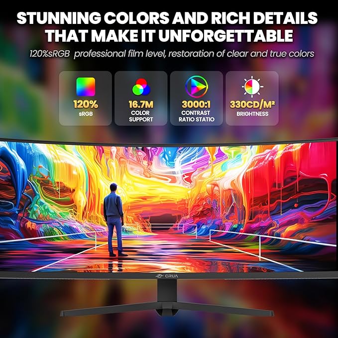 CRUA 49 Curved Gaming Monitor | DQHD(5120 * 1440) 144Hz/165Hz 1500R 32:9 AMD FreeSync 120% sRGB Height Adjustable Ultra-Wide Screen Monitors HDMI 2.1 &amp DP 1.4 Wall Mount Install- Black