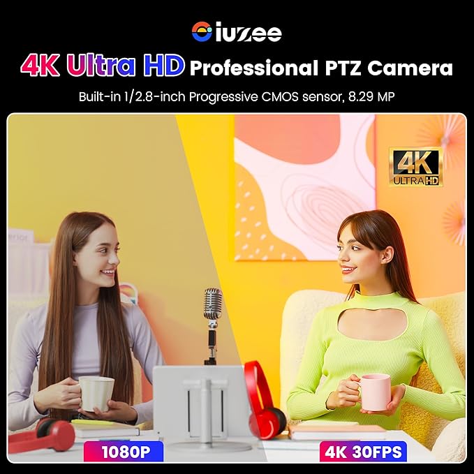4K UHD PTZ Camera AI-Auto Tracking 20X Optical Zoom USB3.0/HDMI/LAN PoE IP Live Streaming PTZ Conference Room Camera for Church Services Education Conference Events Work with YouTube OBS