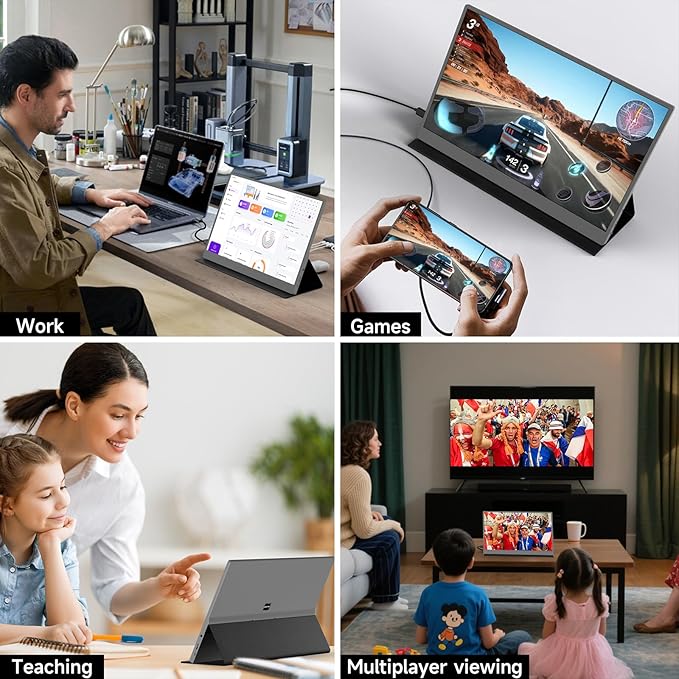 memzuoix 15.6 FHD 1080P Portable Monitor｜Second External｜100% sRGB｜USB-C+HDMI for PS5/Switch｜VESA Mount｜Built-in Speakers | Grey